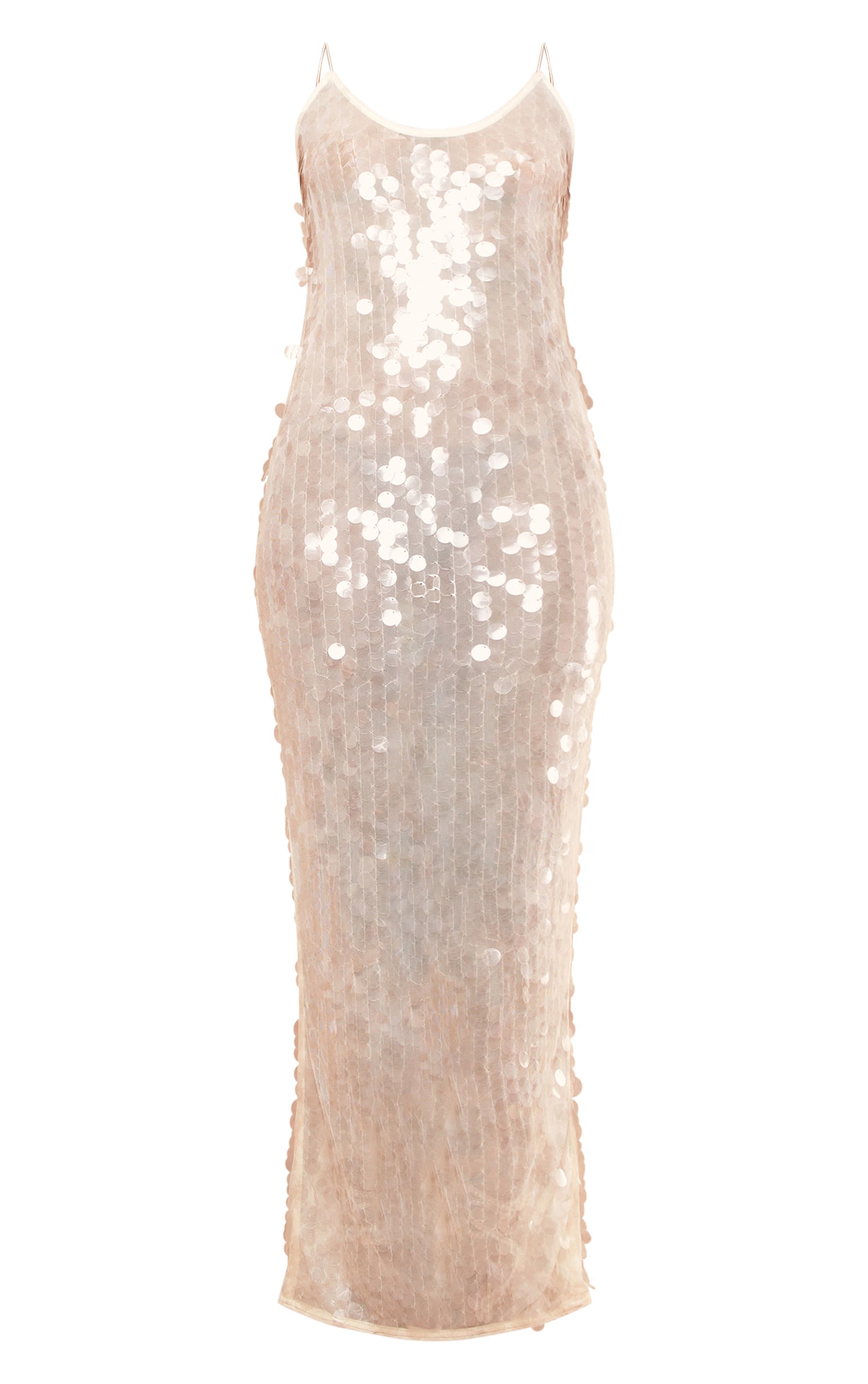 Cream Sheer Sequin Sheer Maxi Dress