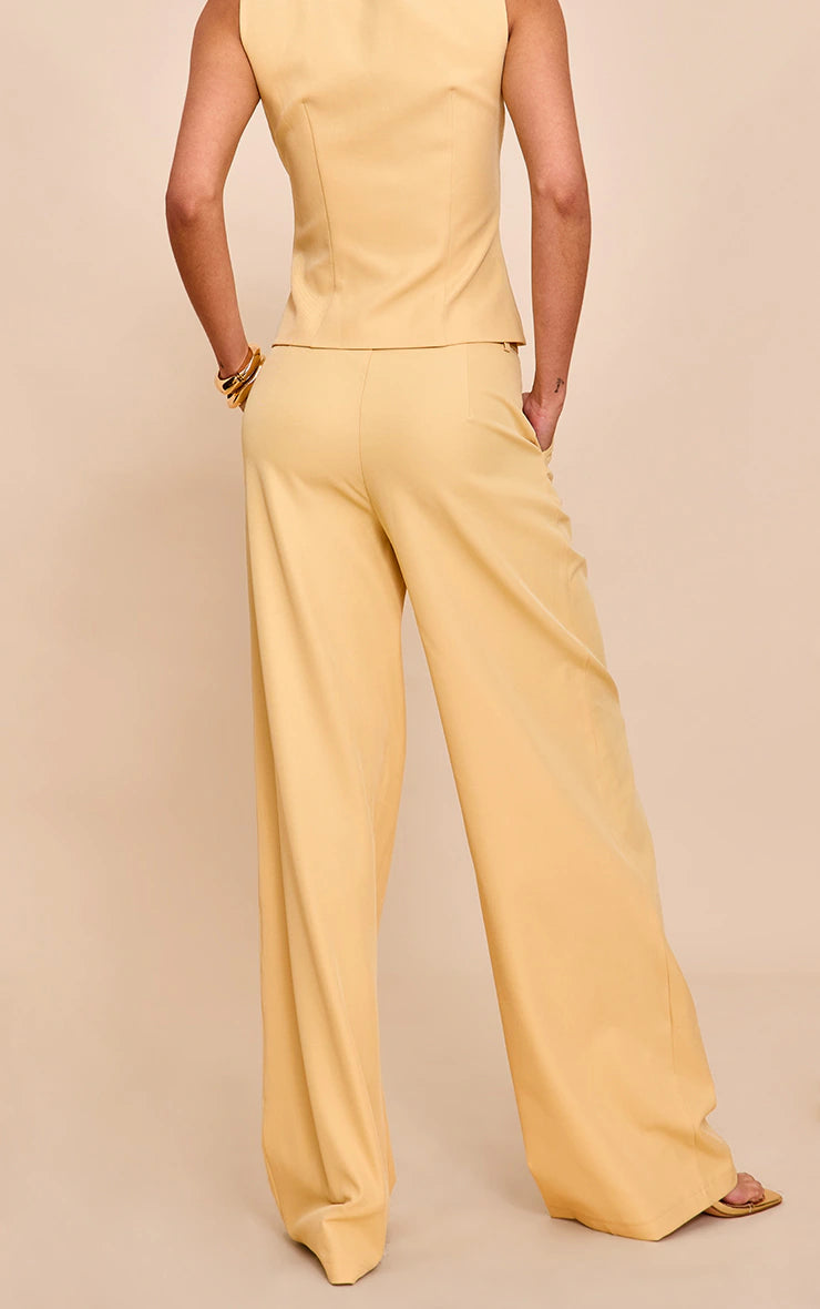 Butter Yellow Tailored Tie Detail Woven Wide Leg Pants