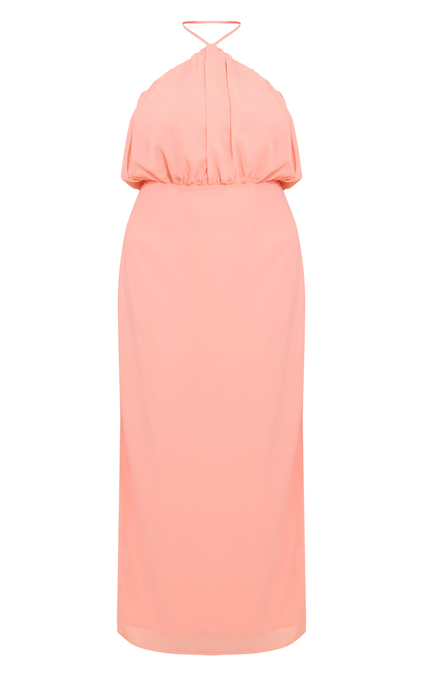 Plus Peach Chiffon Halter Neck Maxi Dress