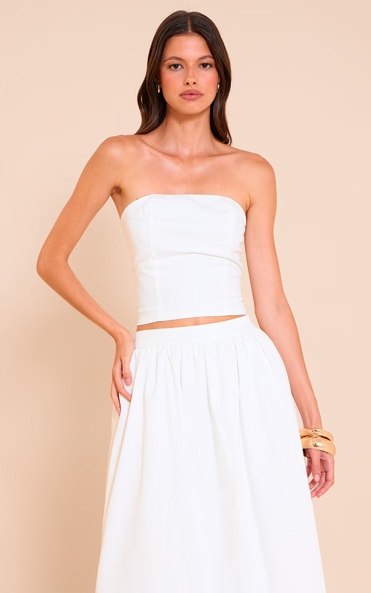 White Woven Seam Detail Bandeau Top