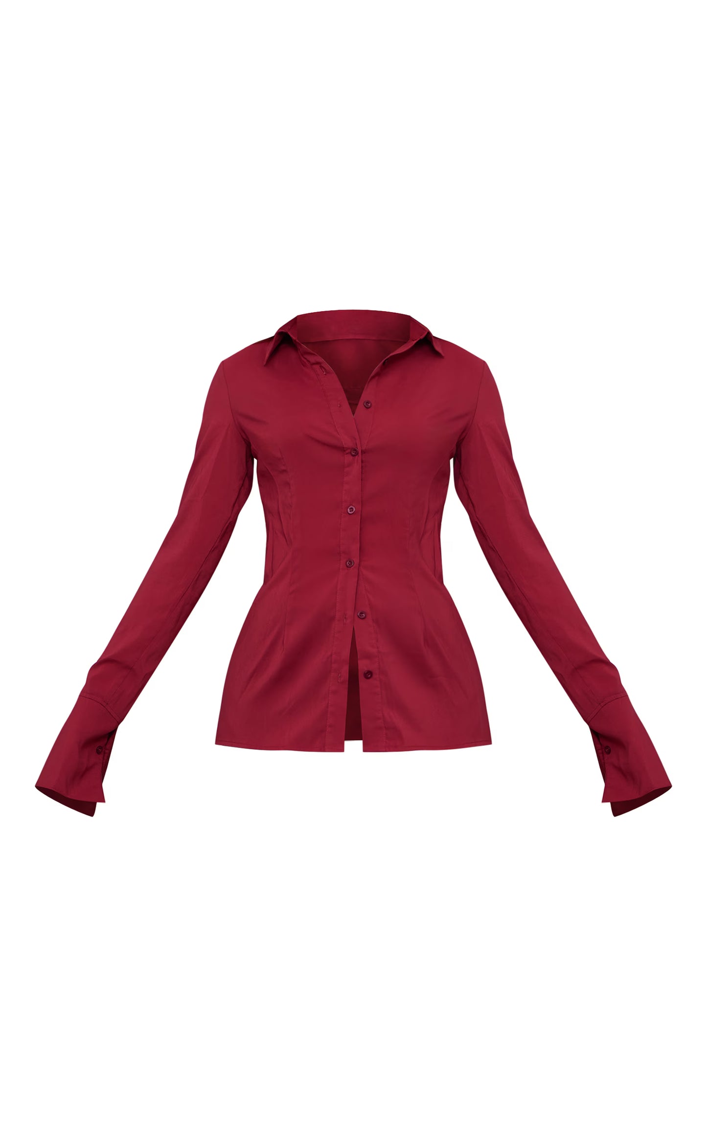 Maroon Chiffon Fitted Shirt