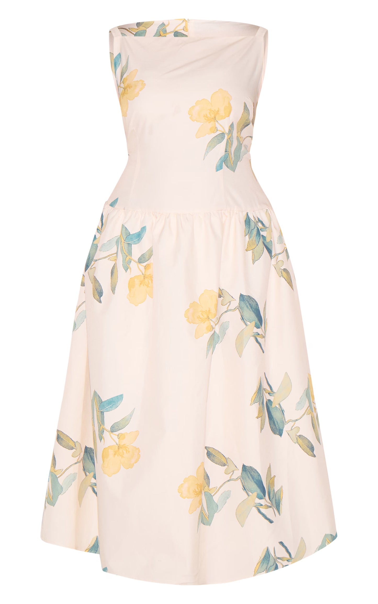 Plus Yellow Floral Printed Dropped Waist Midaxi Dress