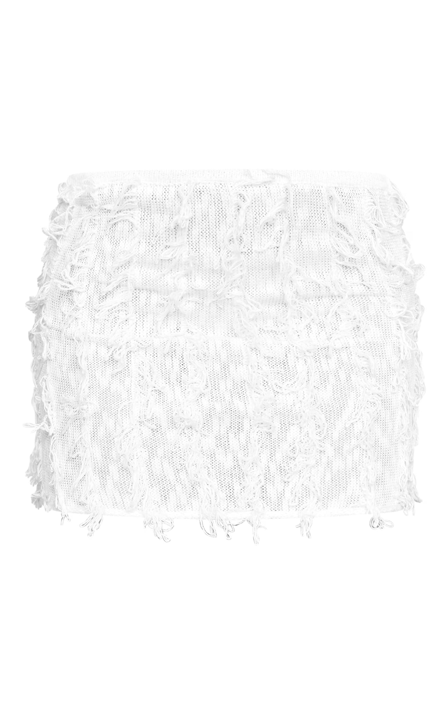 White Fringe Knit Mini Skirt