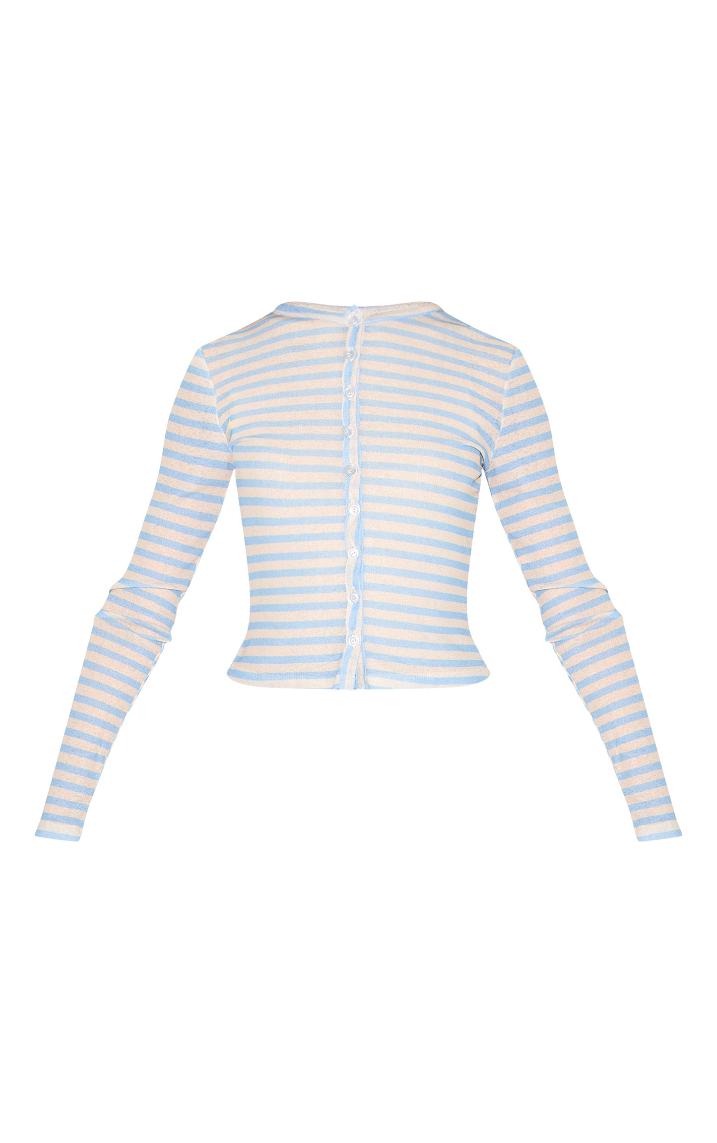 Sky Blue Striped Sheer Button Up Top