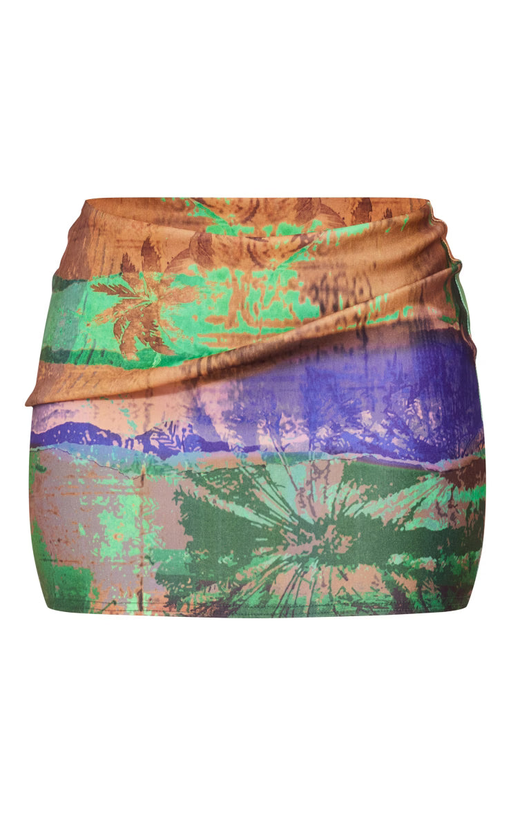 Multi Abstract Printed Low Rise Micro Mini Skirt