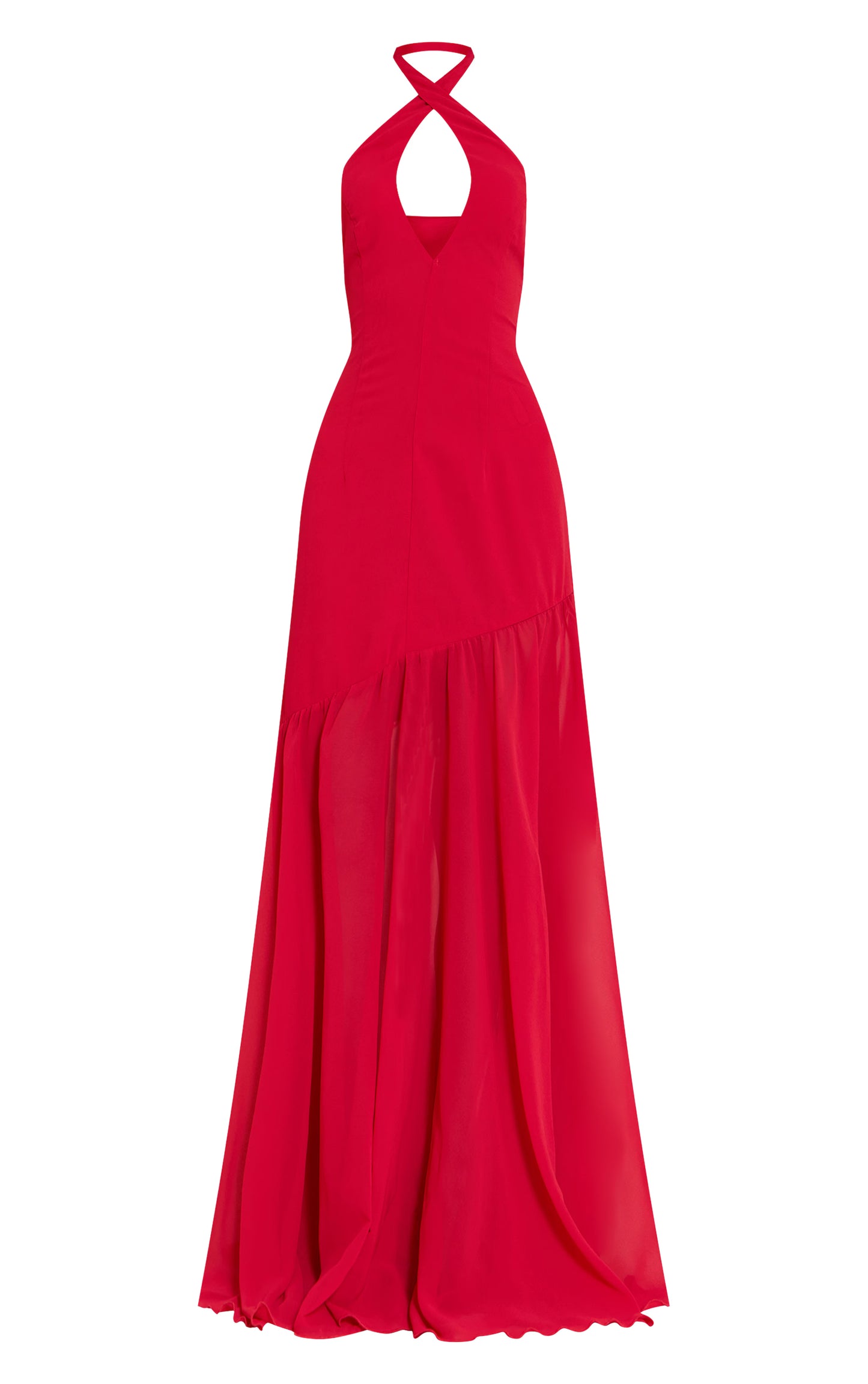 Red Chiffon Halterneck Dropped Waist Maxi Dress