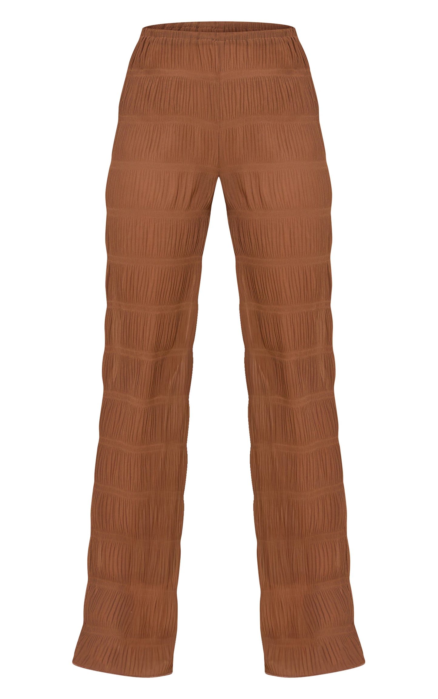 Chocolate Brown Textured Sheer Woven Mid Rise Straight Leg Pant