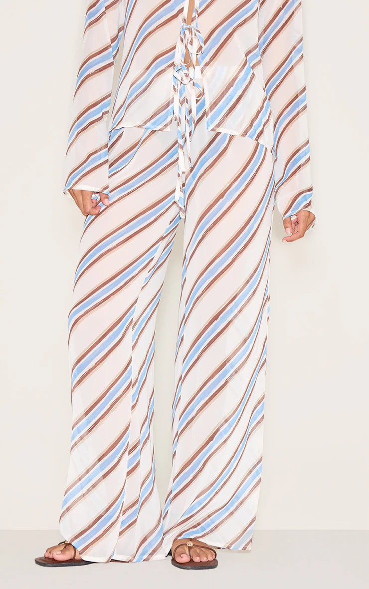 Blue Stripe Drawstring Floaty Pants