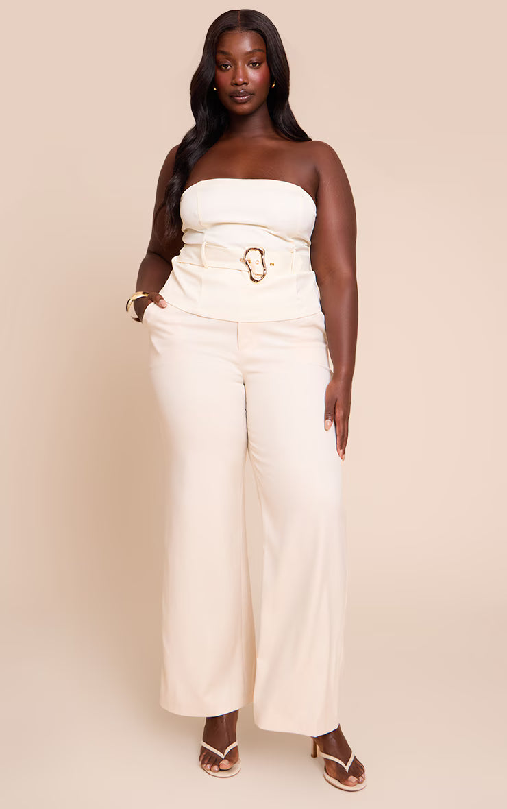 Plus Cream Woven Belted Trim Detail Bandeau Top