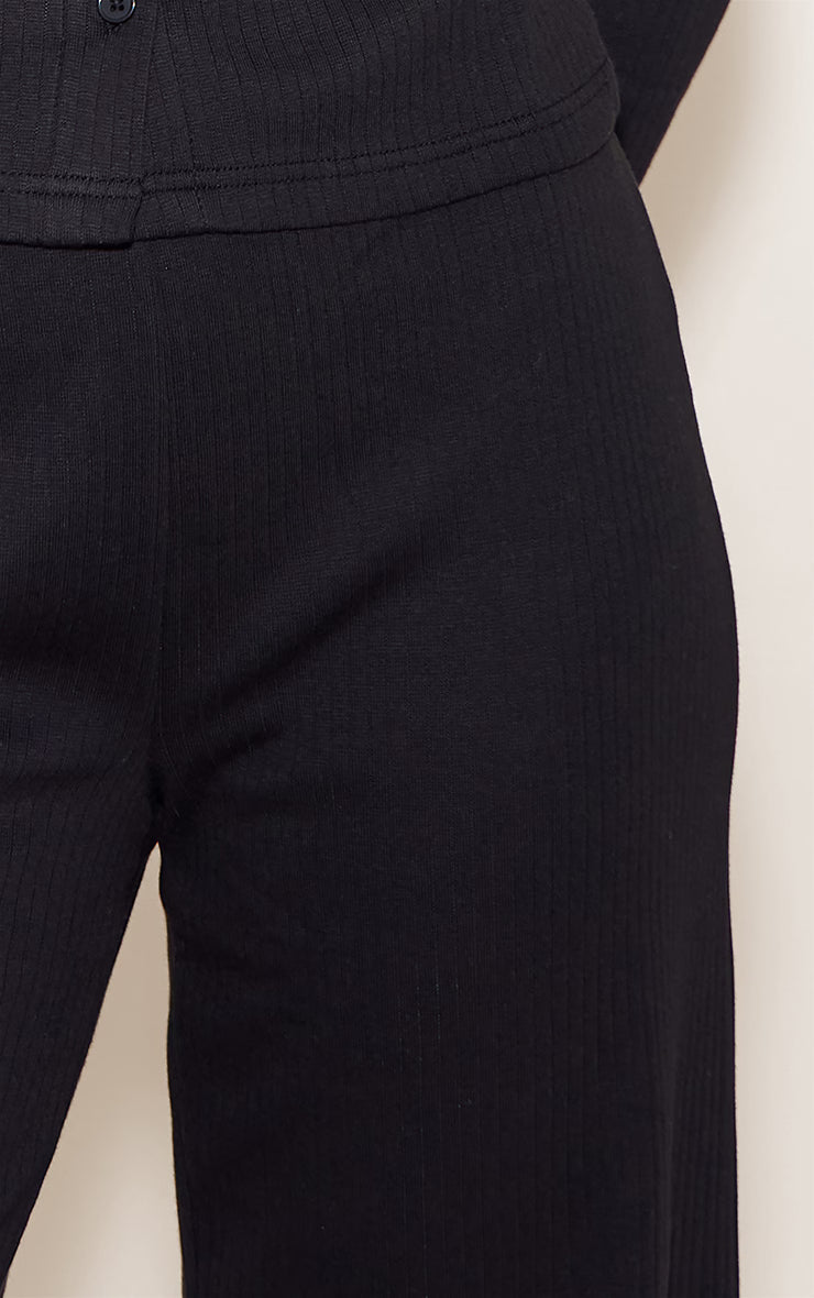 Black Mid Rise Ribbed Wide Leg Pant