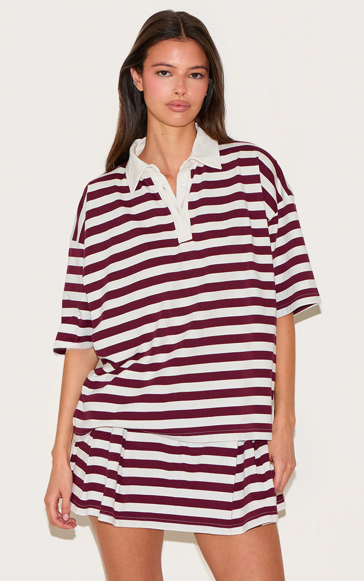Red Striped Pleated Mini Tennis Skort