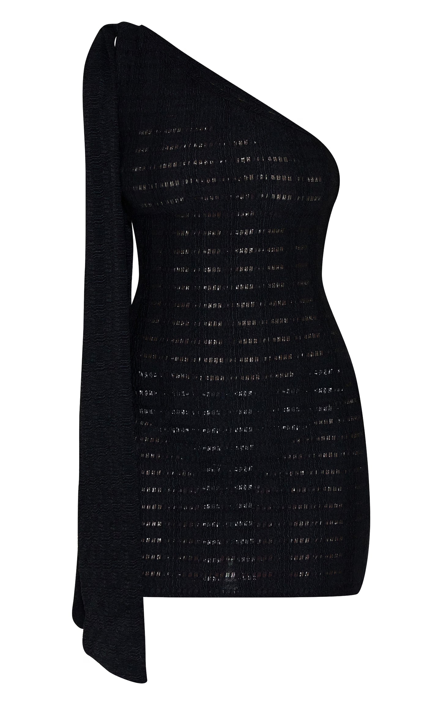 Black Textured One Shoulder Drape Detail Bodycon Dress