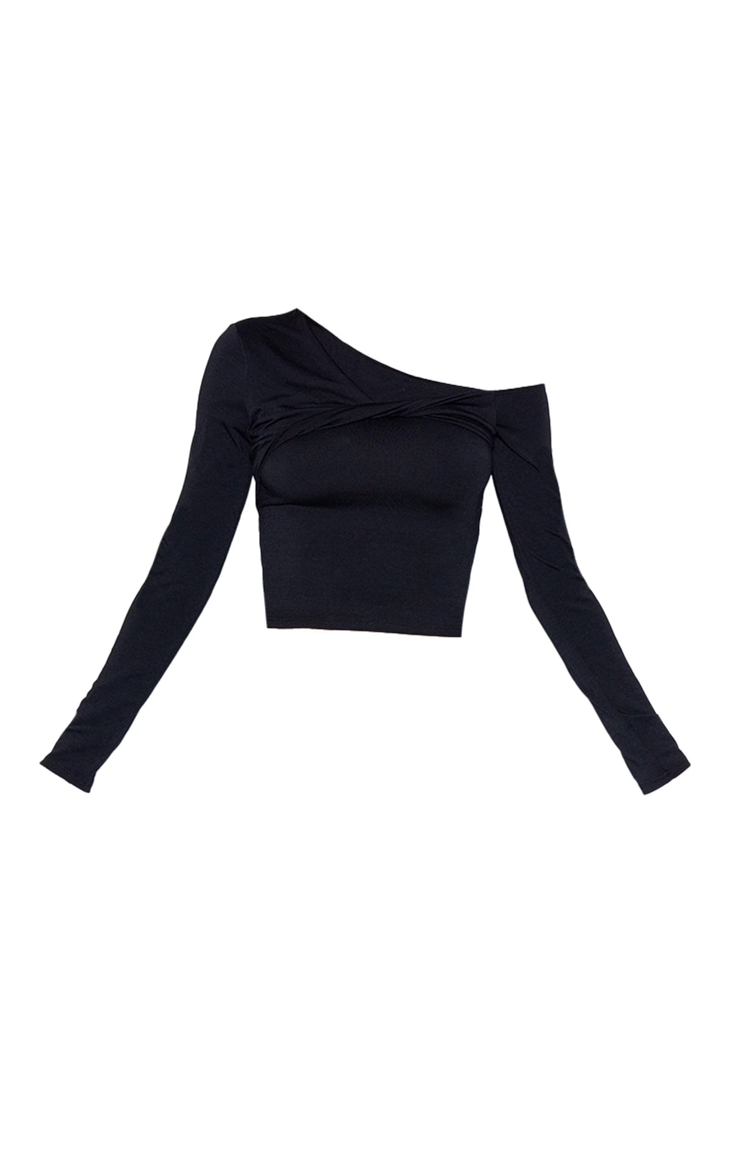 Black Contour Jersey Asymmetric Twist Detail Long Sleeve Top