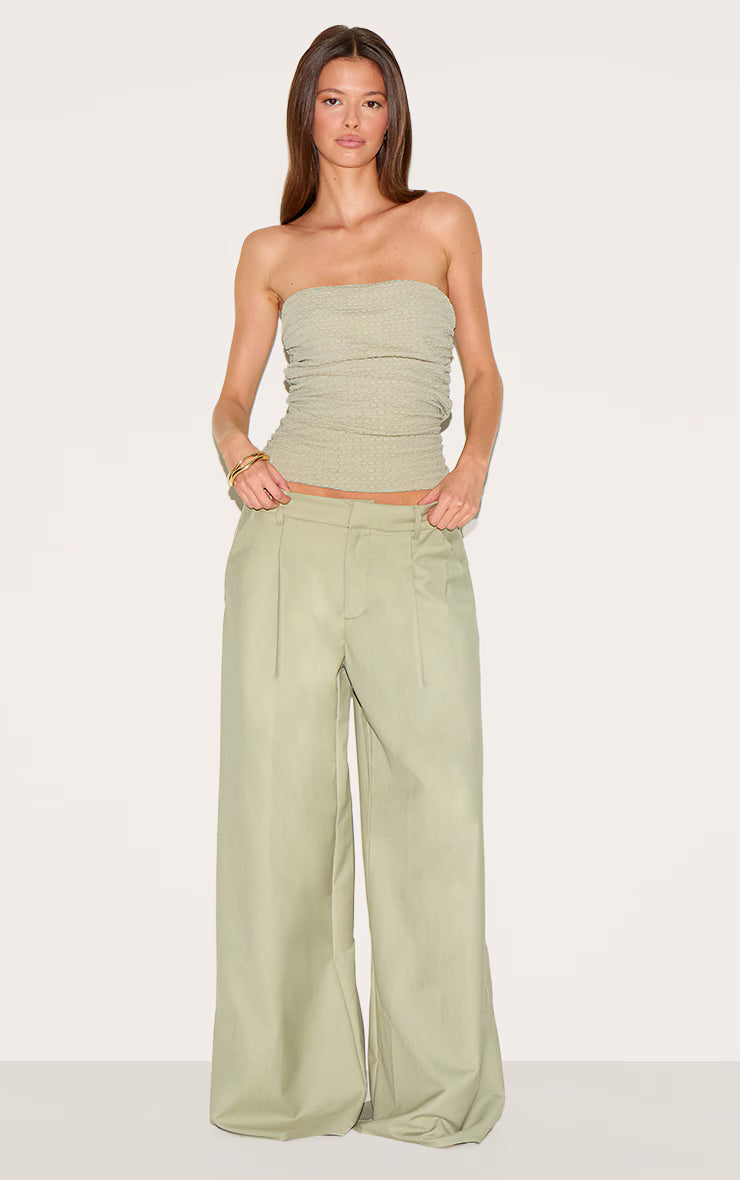 Sage Green Textured Double Layer Bandeau Top