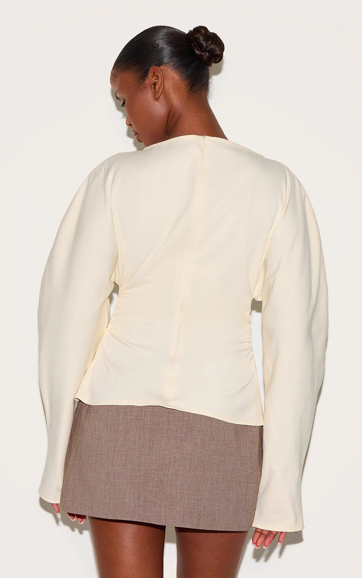 Butter Yellow Woven Boatneck Fitted Blouse