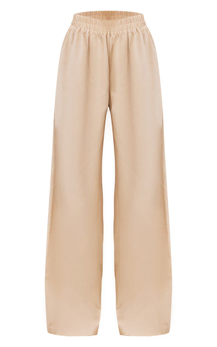 Stone Linen Look Oversized Wide Leg Pants