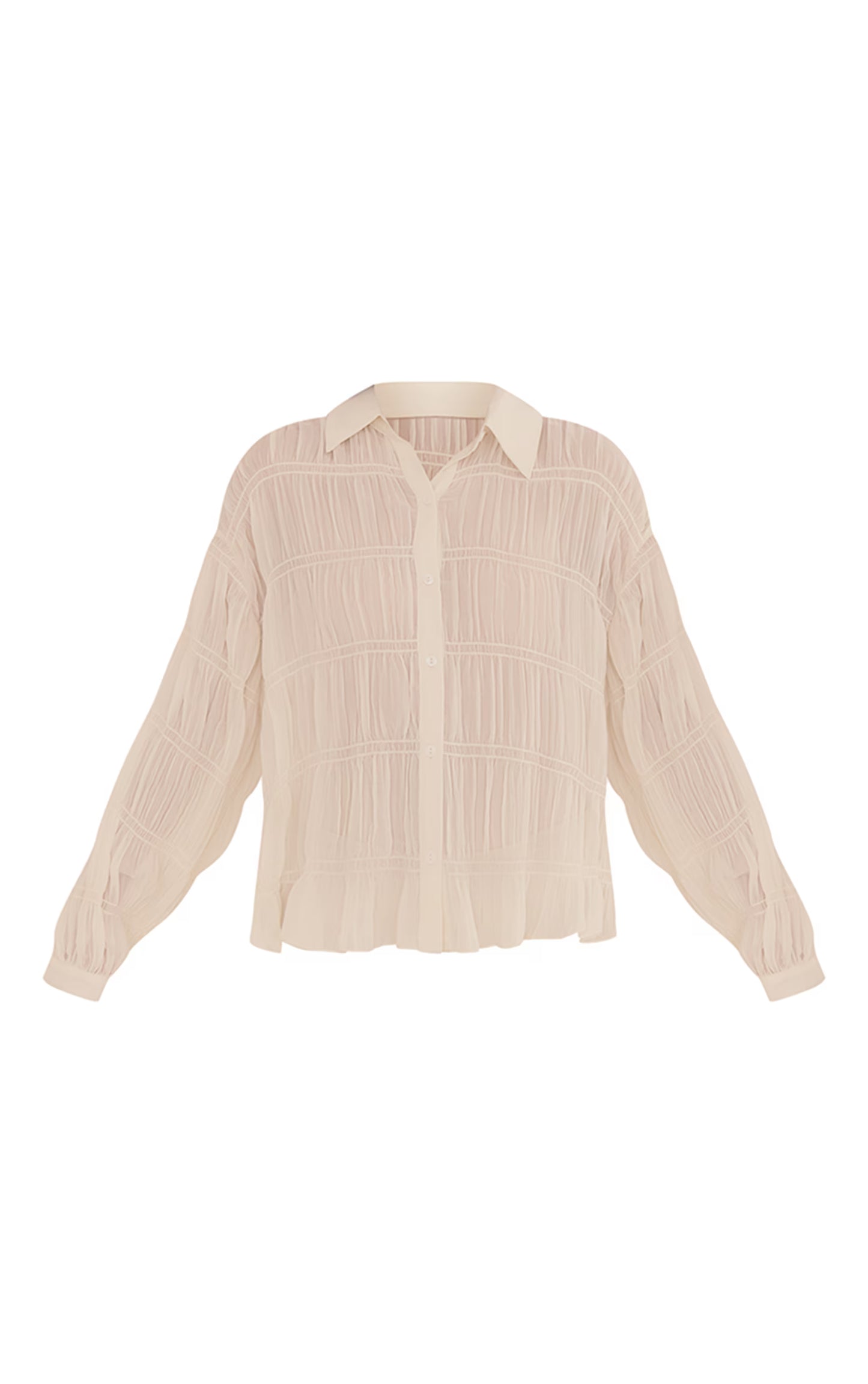 Cream Chiffon Shirred Detail Shirt