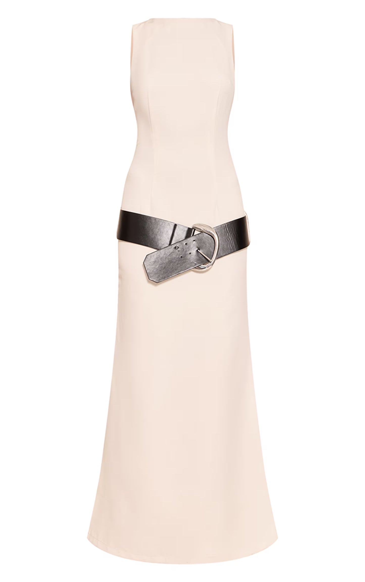 Cream Woven Tailored Belt Detail Maxi Dress