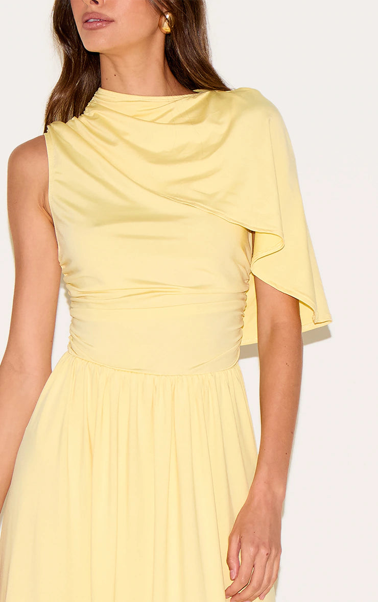 Lemon Layered Ruched Maxi Dress