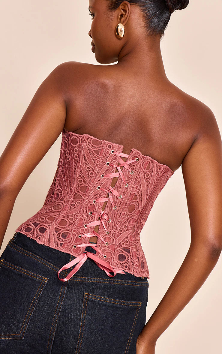 Rose Textured Sheer Floral Lace Corset