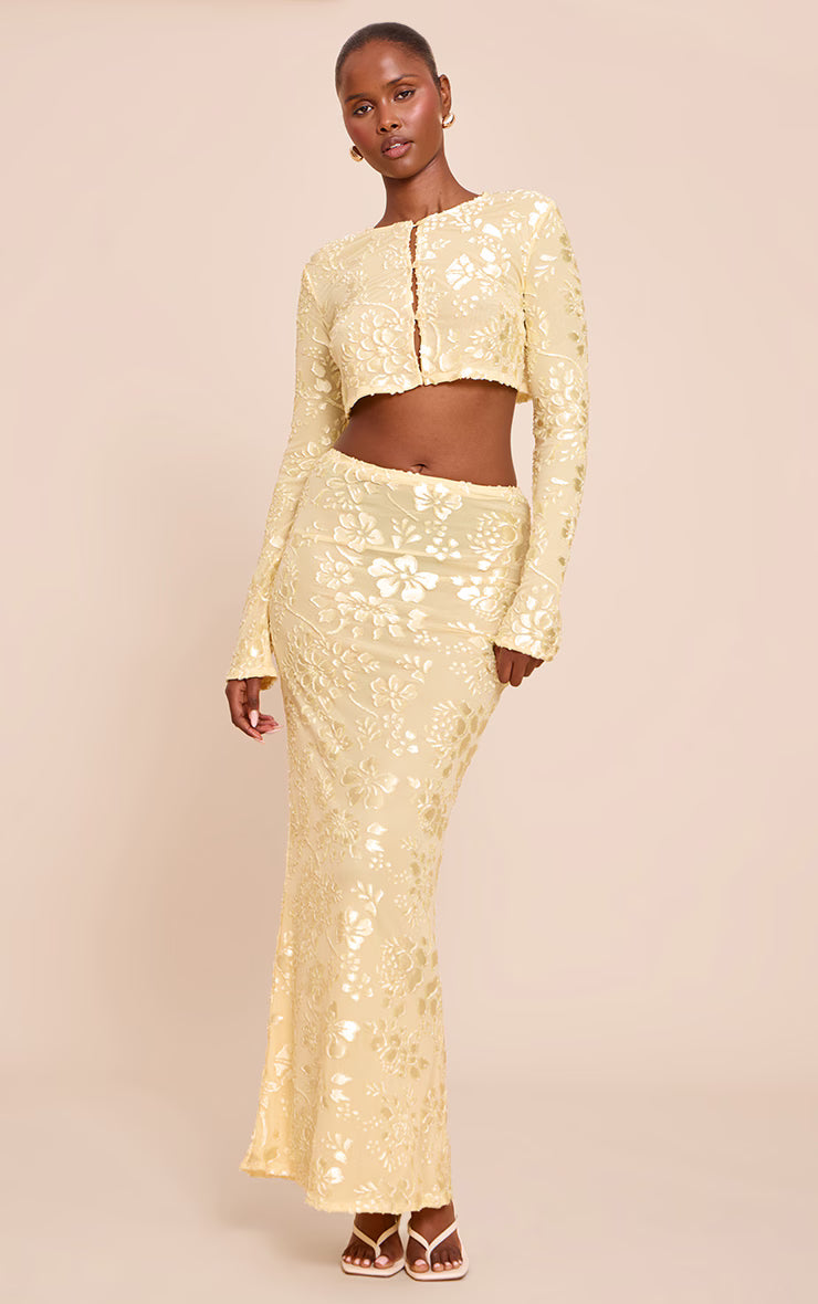 Butter Yellow Floral Sheer Maxi Skirt