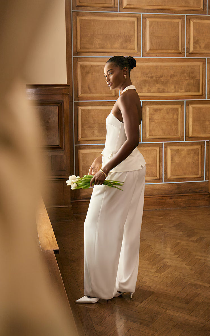 Premium White Tailored Pleated Lined Wide Leg Pants
