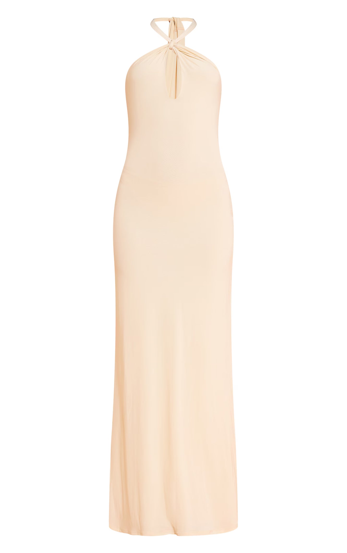 Almond Slinky Keyhole Detail Sleeveless Maxi Dress