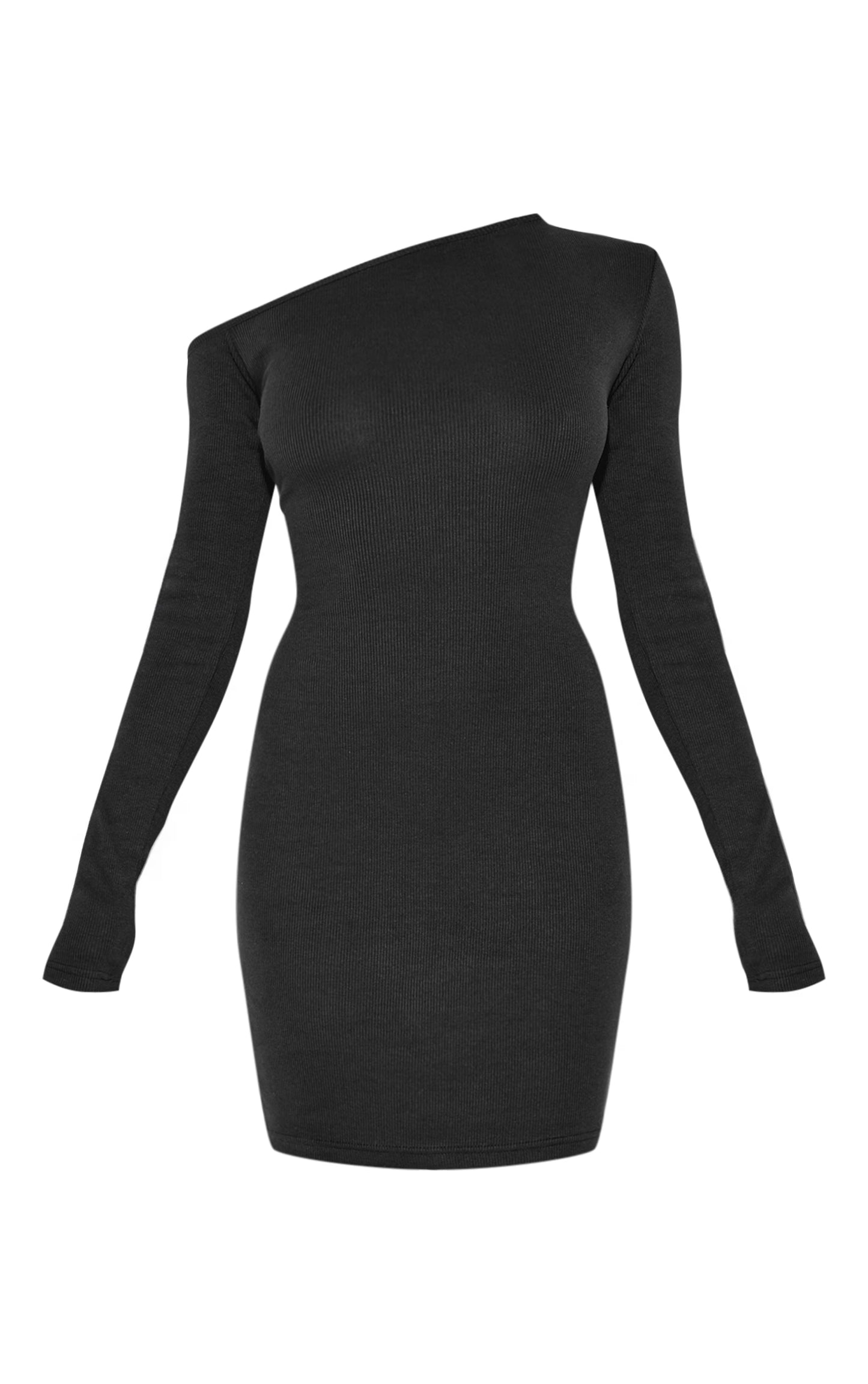 Black Rib Asymmetric Mini Dress
