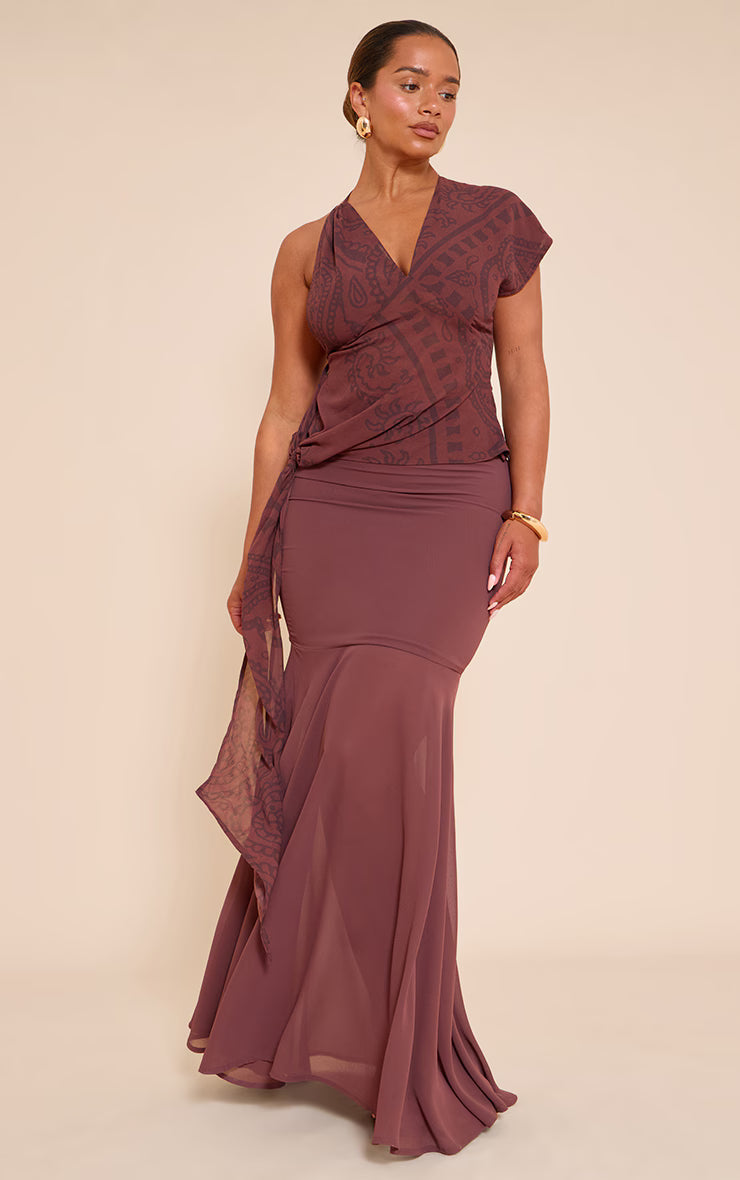 Shape Chocolate Paisely Print Drape Side Top