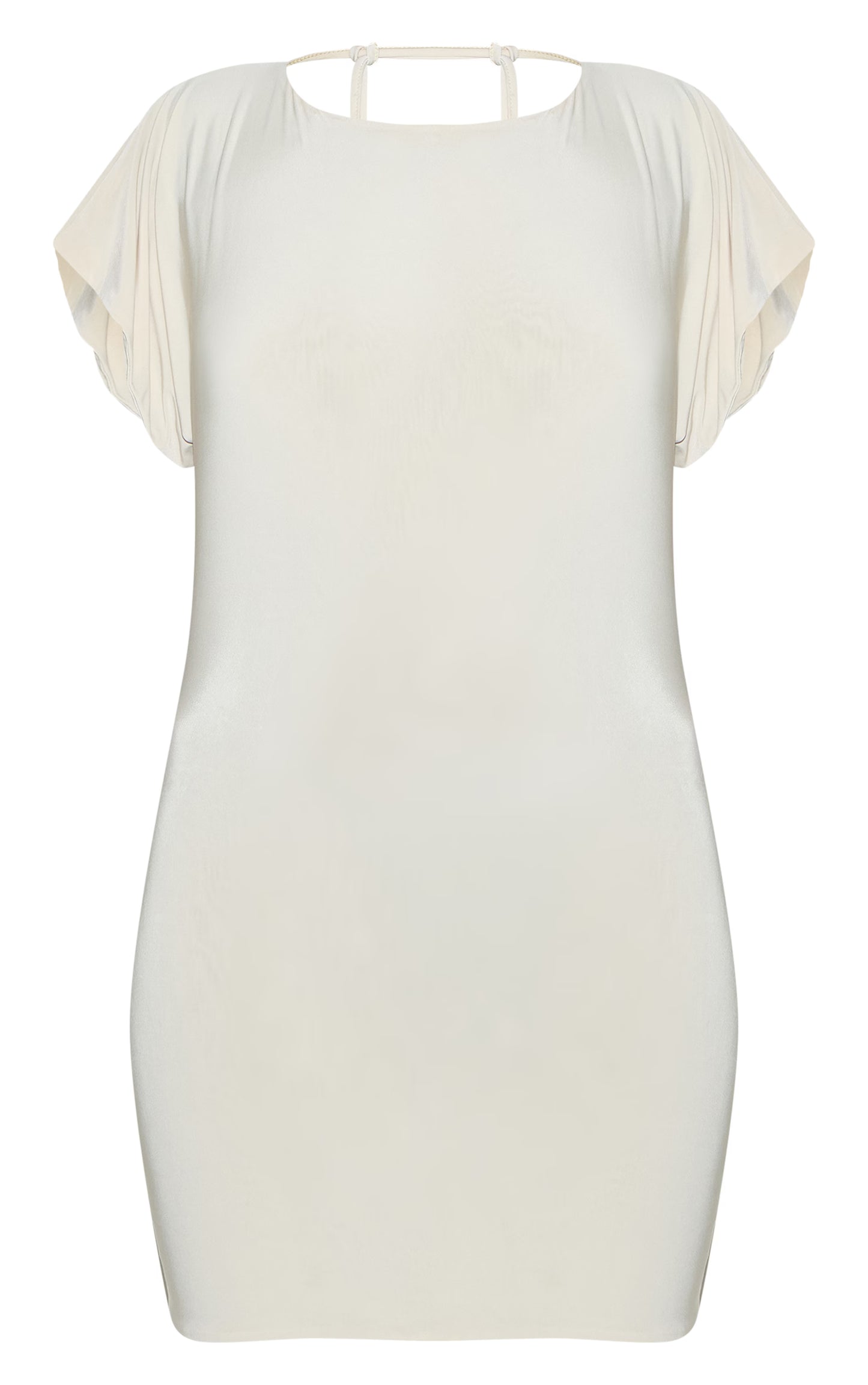 Almond Double Layered Slinky Ruched Short Sleeve Mini Dress