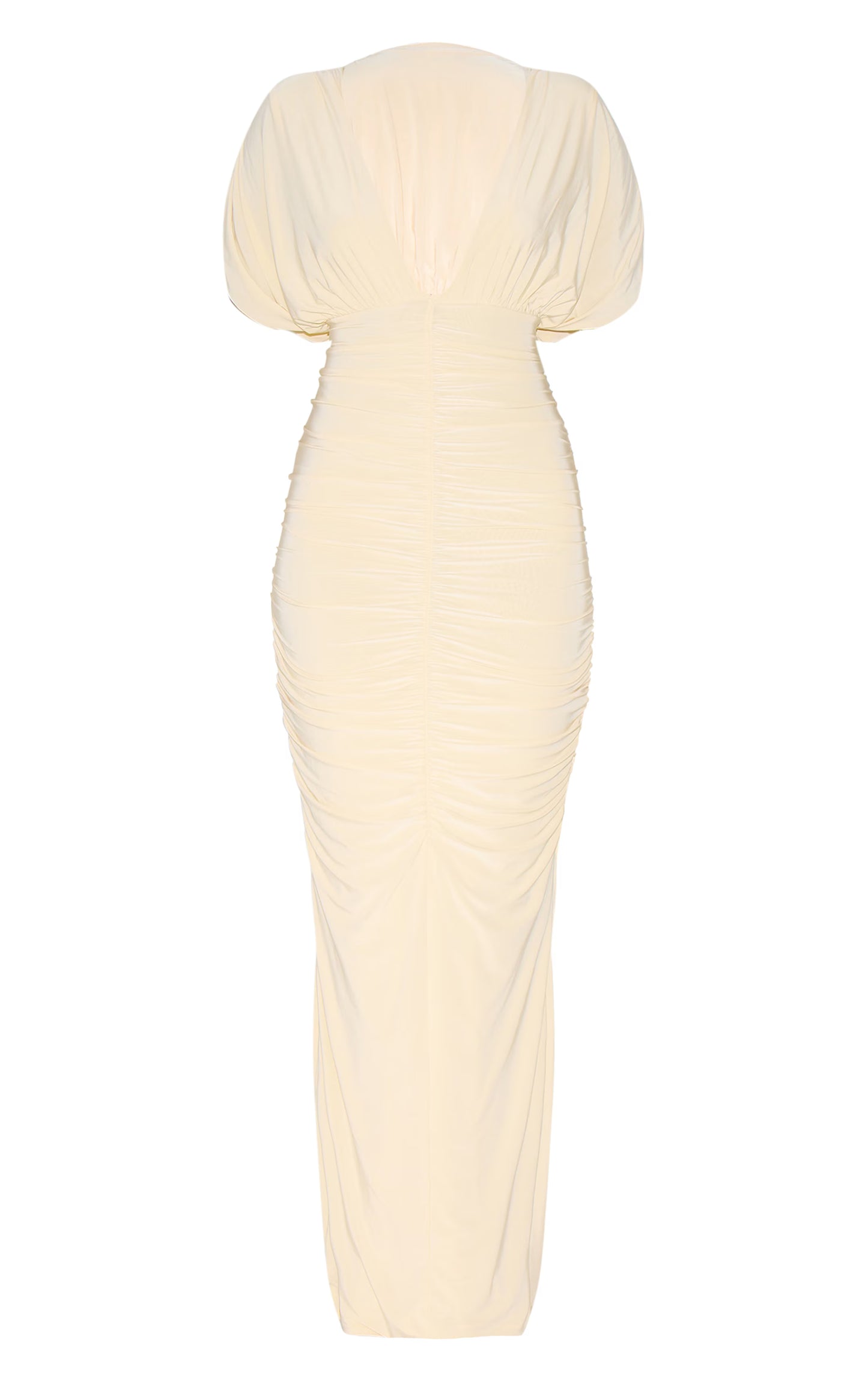 Butter Yellow Double Layer Slinky Ruched Batwing Maxi Dress