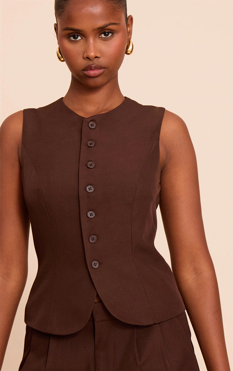 Chocolate Tailored Woven Vest