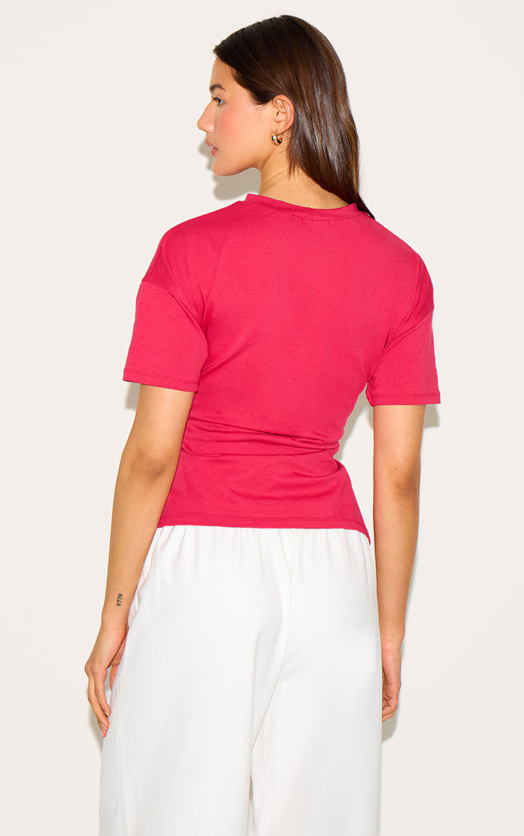 Red Trim Detail Asymmetric Hem T Shirt