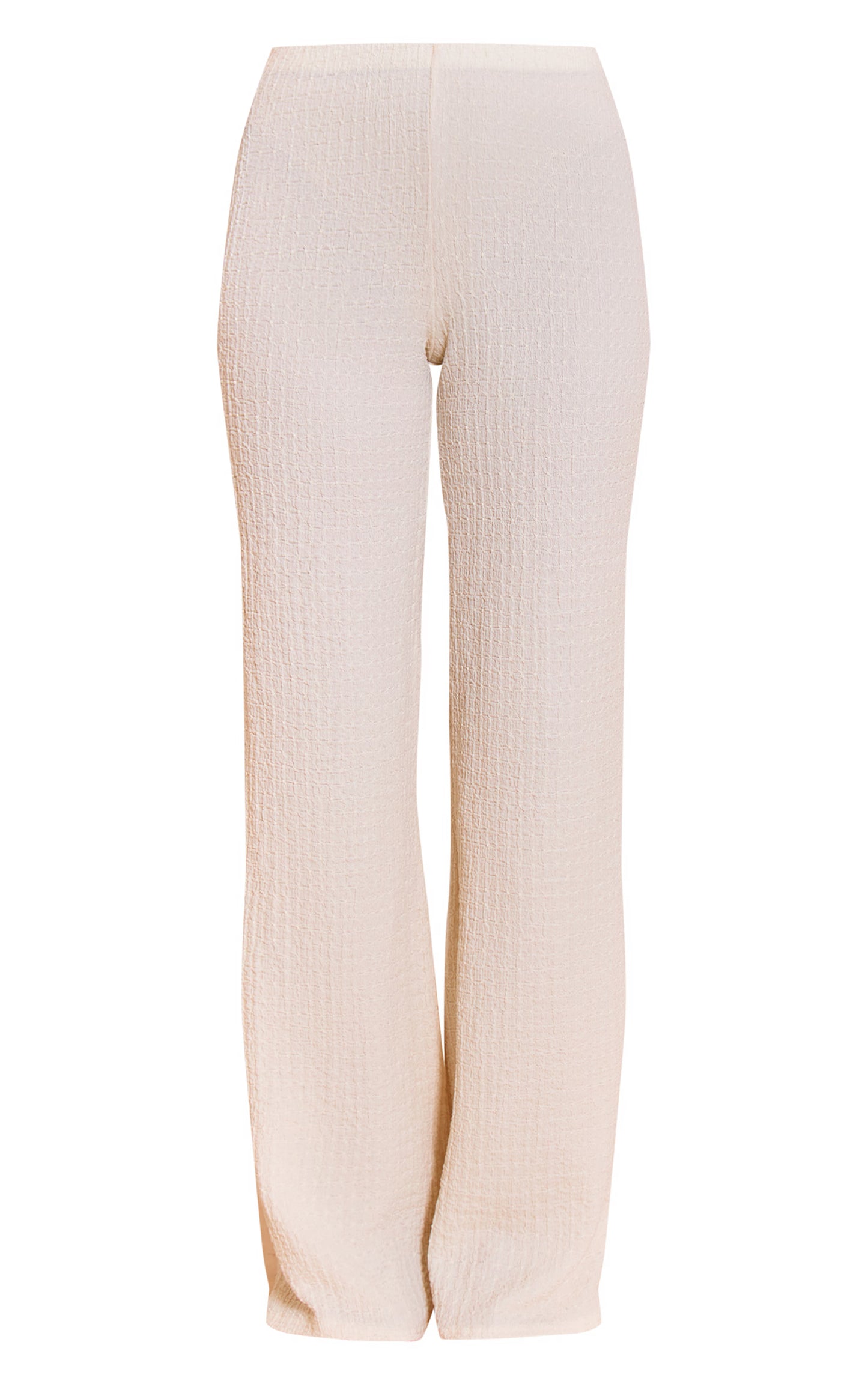 Cream Textured Drawstring Straight Leg Pant