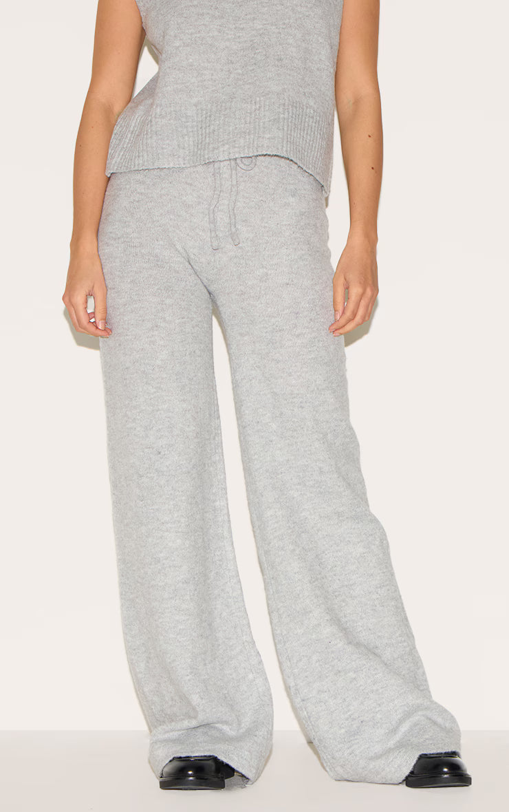 Ash Grey Marl Soft Knit Wide Leg Pants