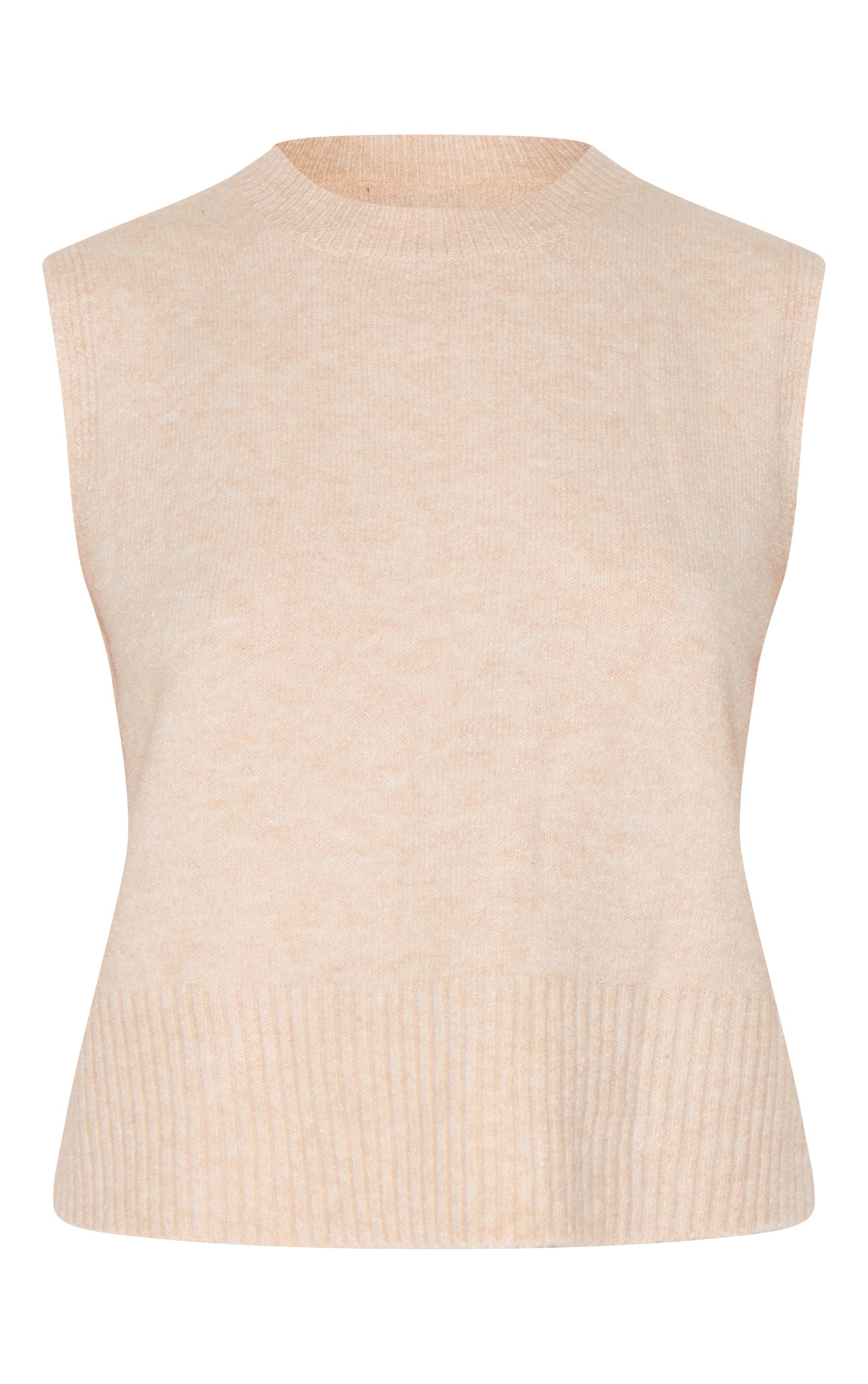 Oatmeal Marl Soft Knit High Neck Sleeveless Top