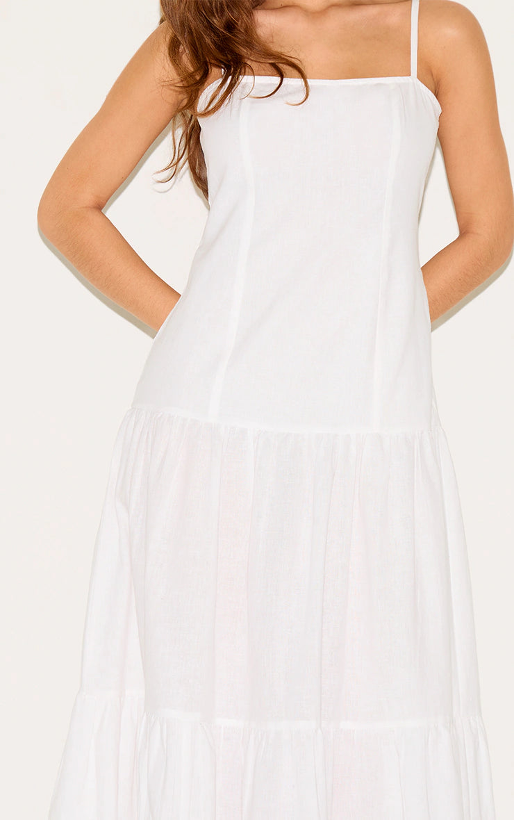 White Corset Dropped Waist Maxi Dress