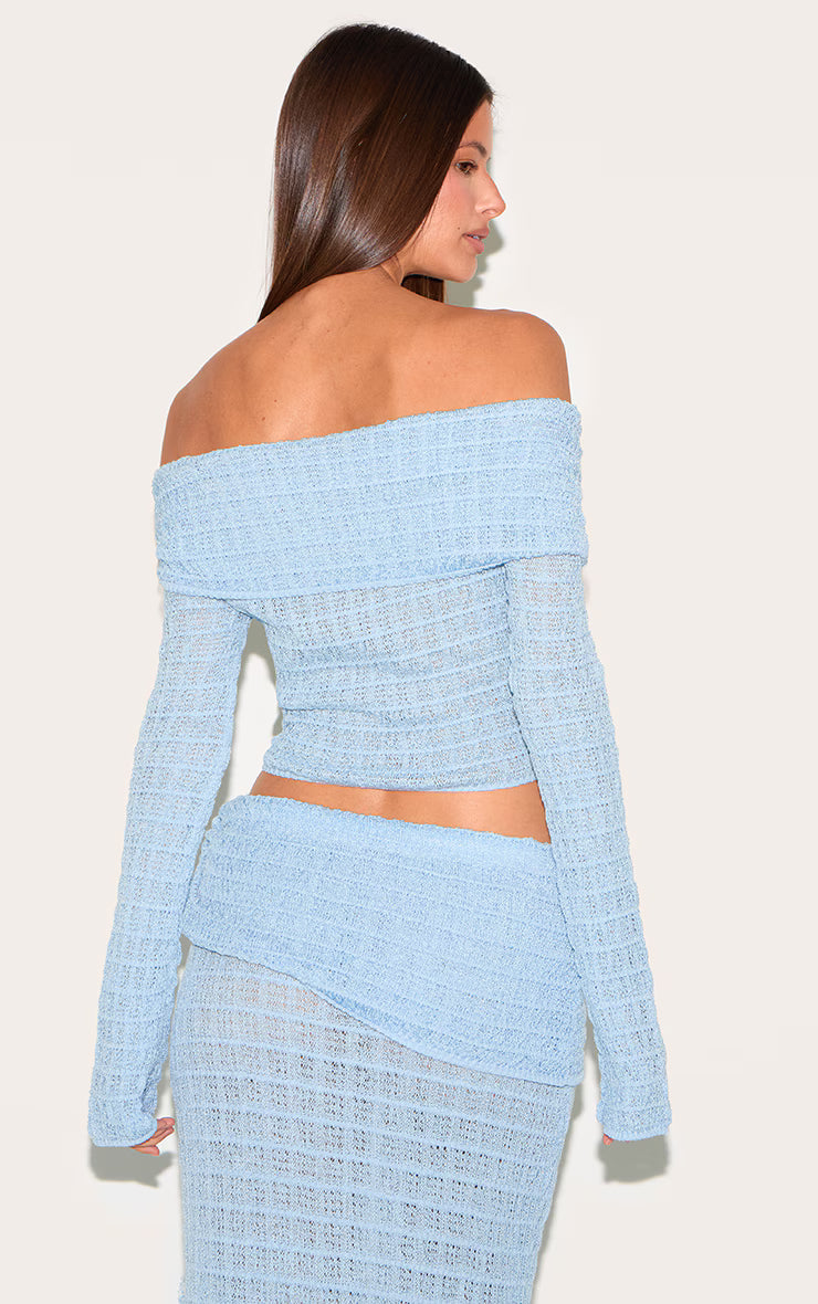 Blue Bardot Textured Knit Top