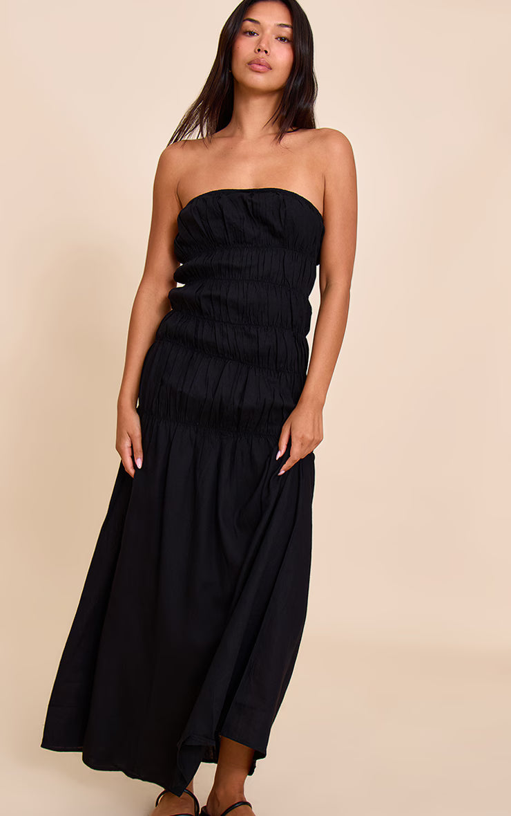 Black Bandeau Ruched Detail Maxi Dress