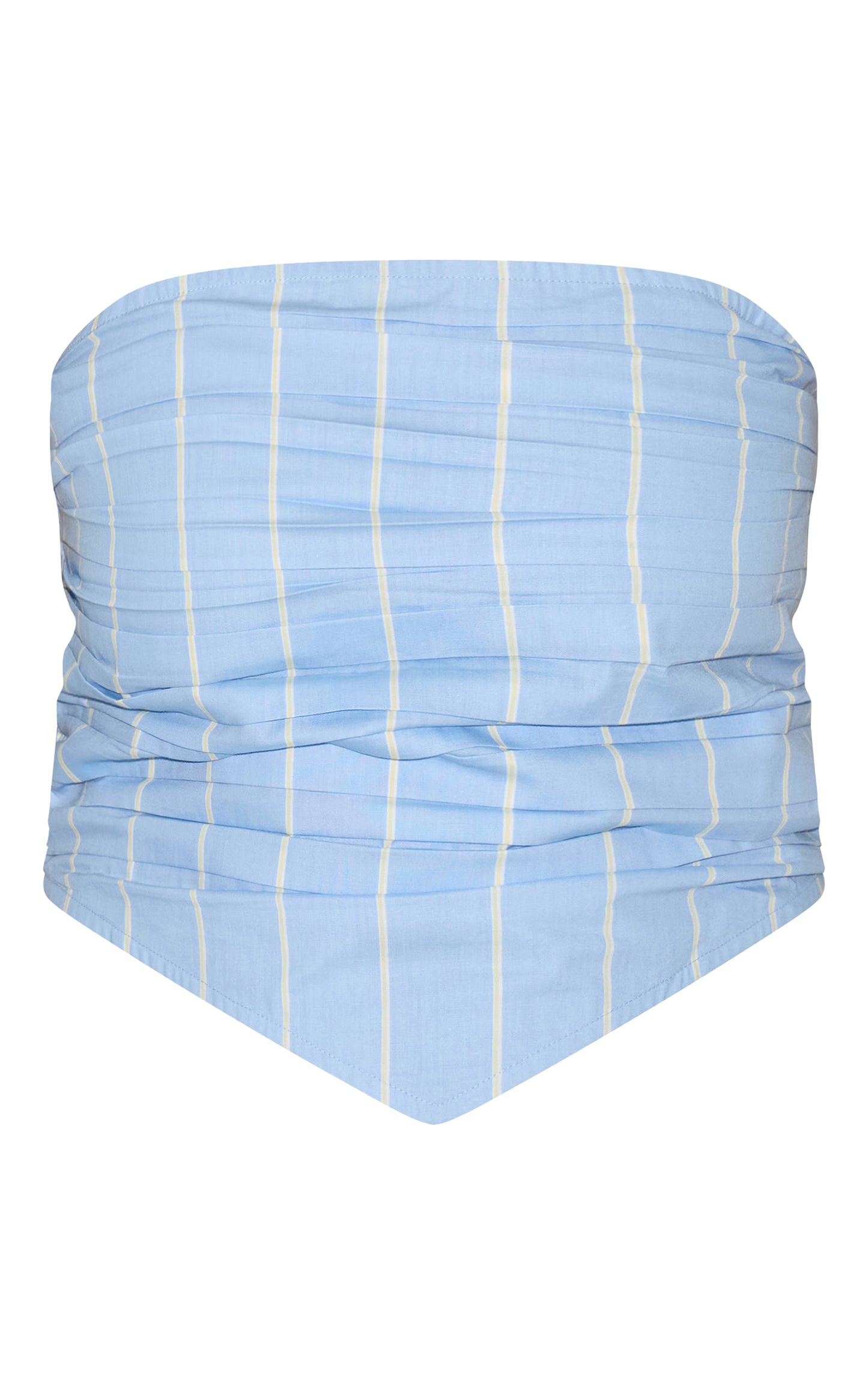 Plus Blue Cotton Poplin Bandeau Ruched Front Top