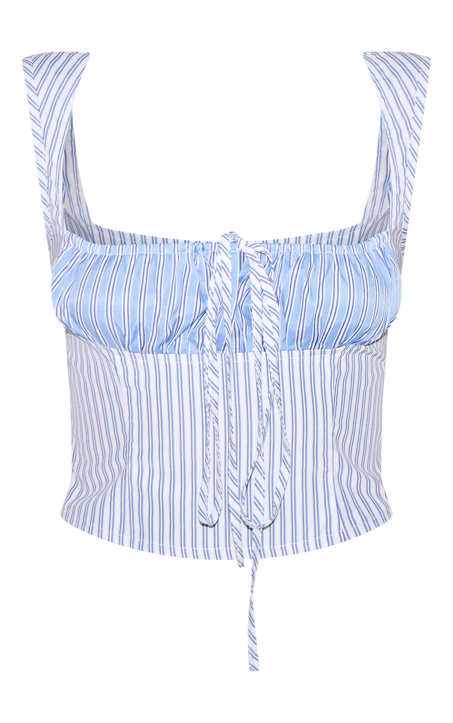 Sky Blue Cotton Contrast Striped Crop Top