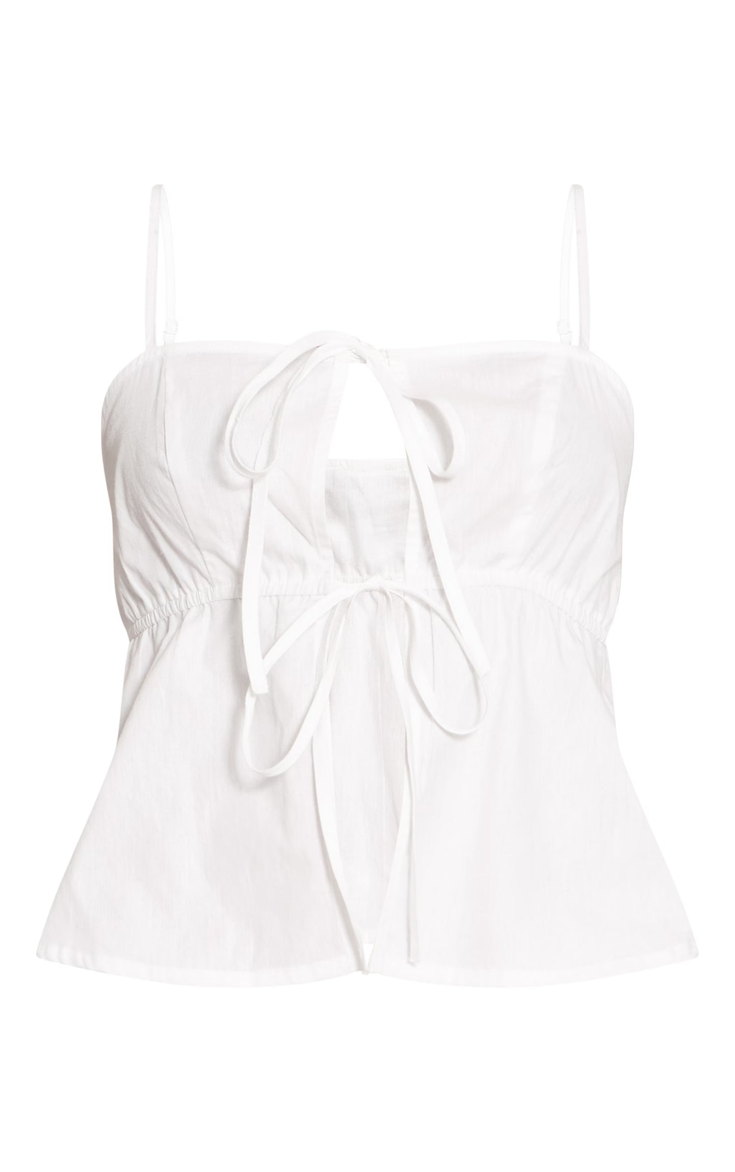 White Cotton Poplin Tie Front Cami Top