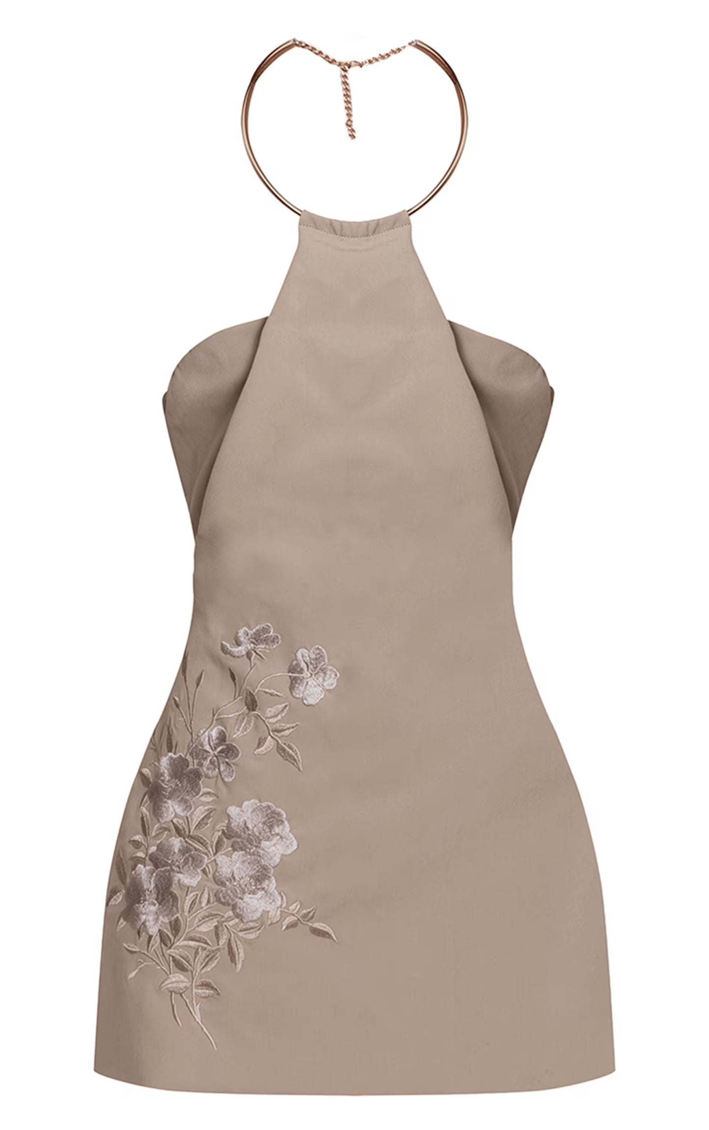 PLT Label Stone Embroidered Woven Neck Trim Detail Bodycon Dress
