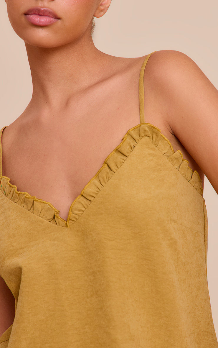 Deep Mustard Peach Skin Frill Detail Cami