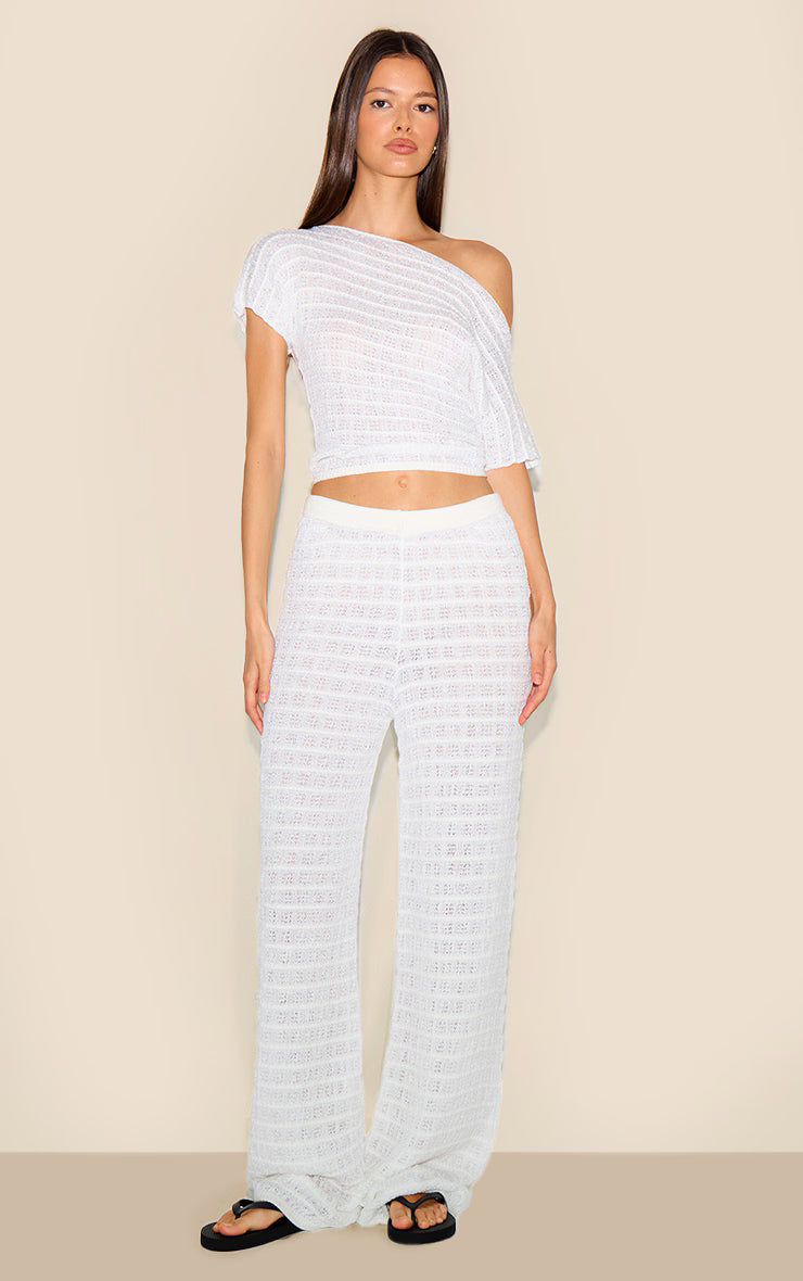 White Textured Knit Off The Shoulder Top