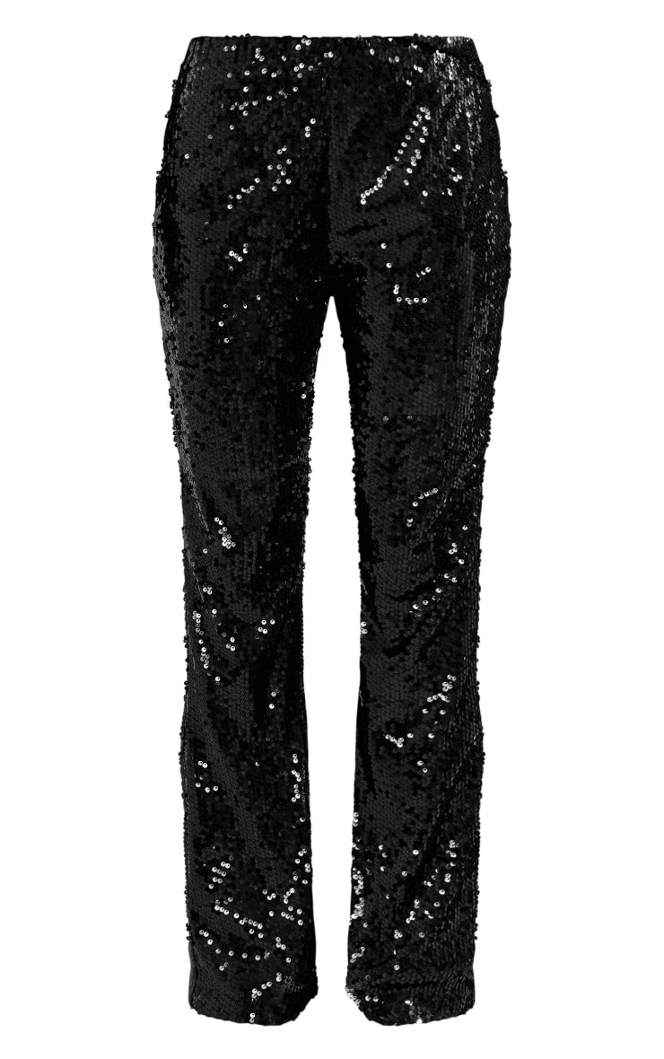 Black Sequin Low Rise Flared Pants