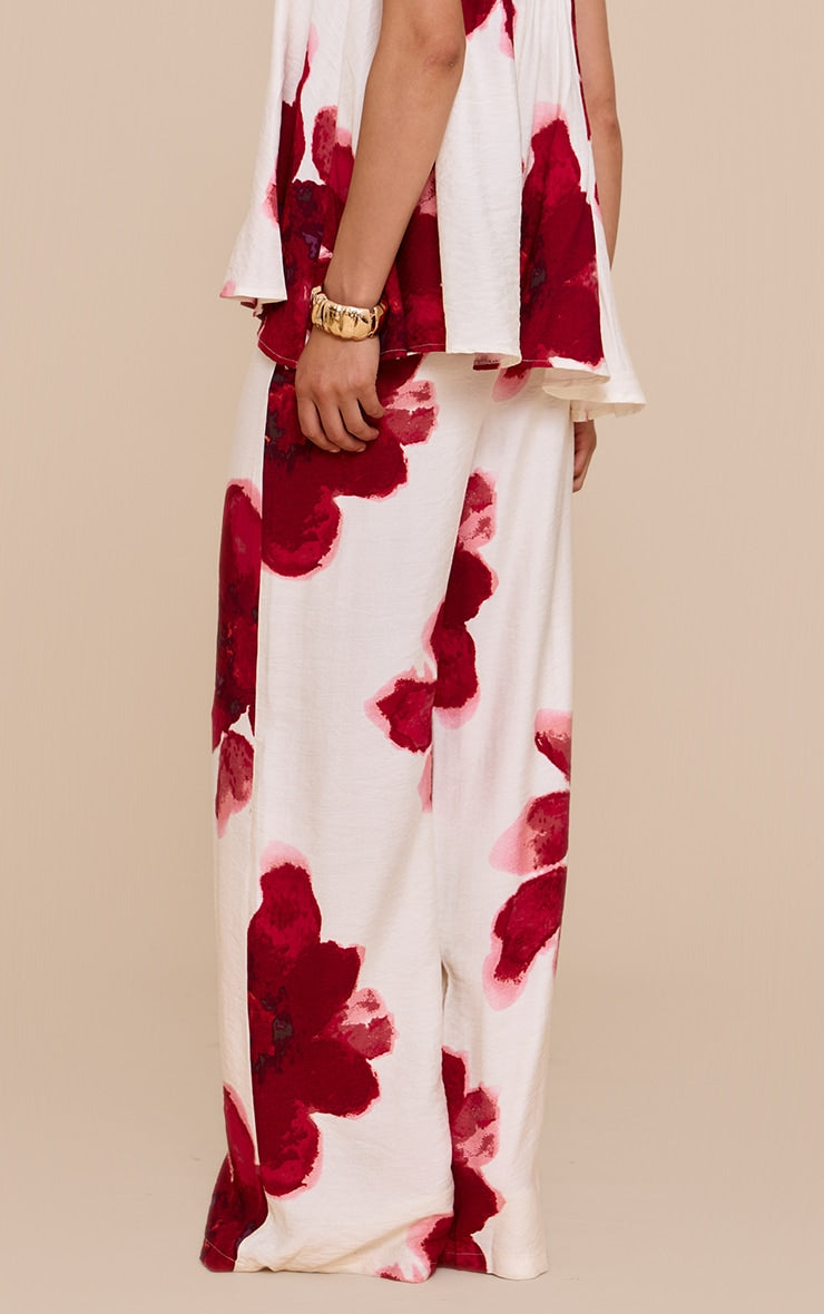 Multi Floral Print Wide Leg Pants
