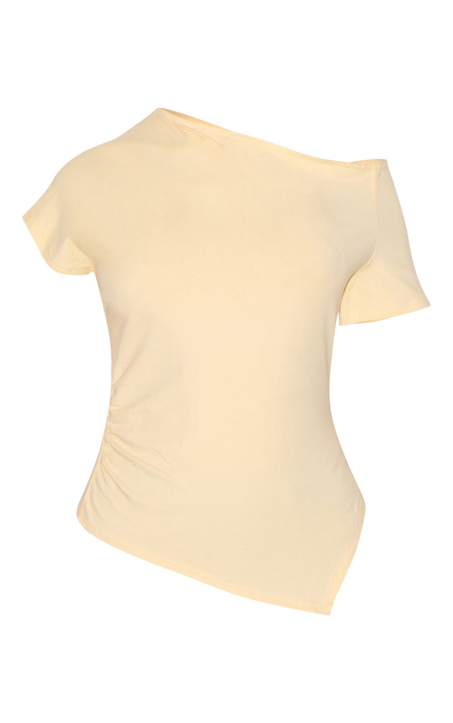 Butter Yellow Cotton Off Shoulder Drape Longline Top