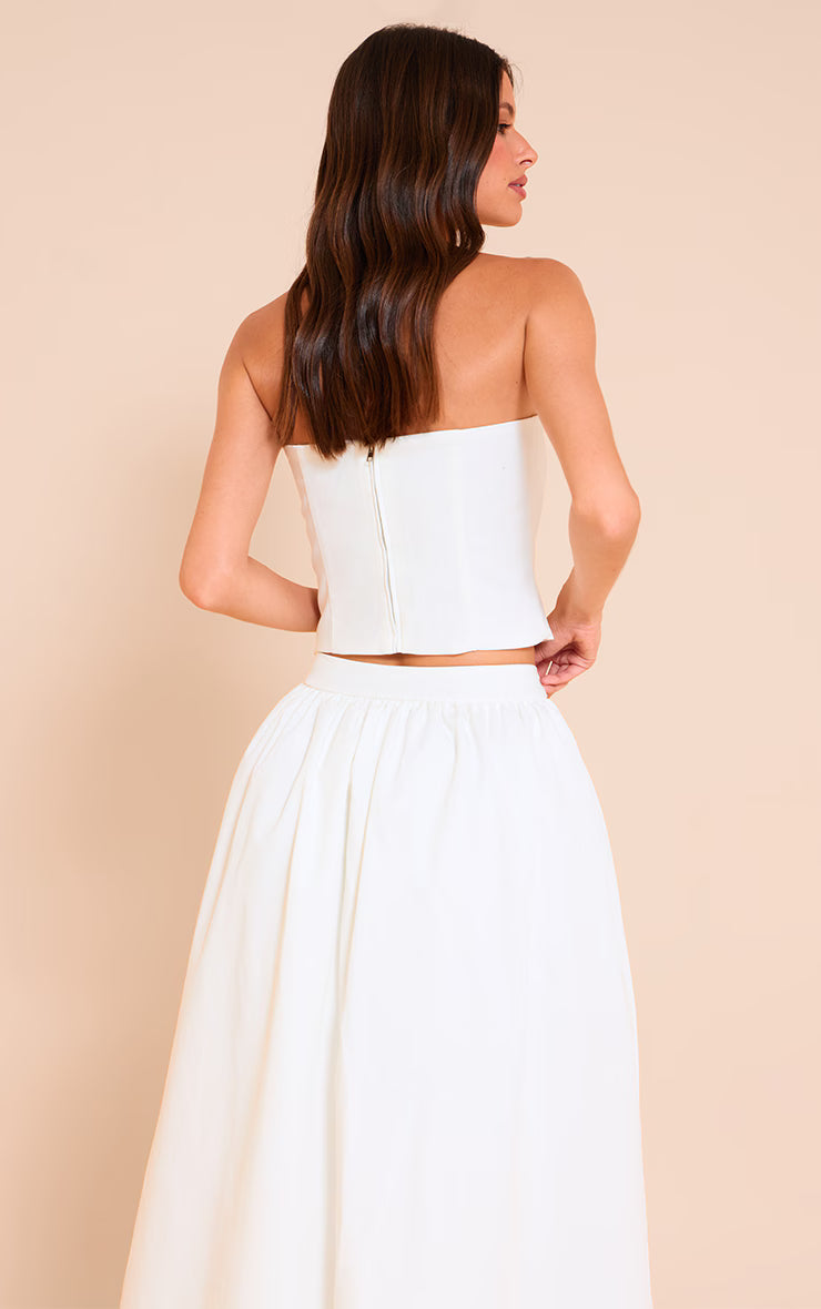 White Woven Seam Detail Bandeau Top