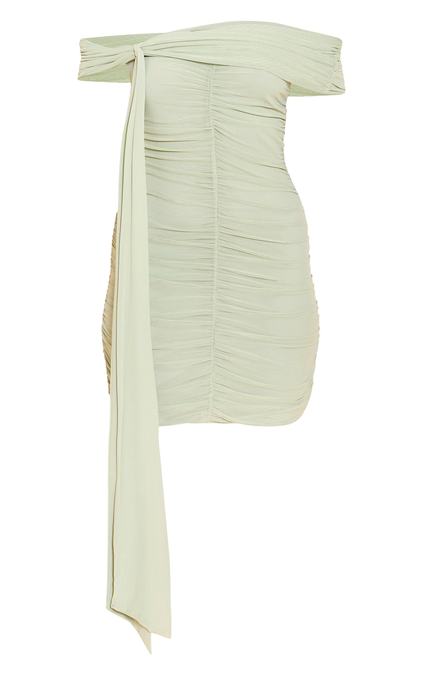 Pale Lime Mesh Lined Bardot Mini Dress